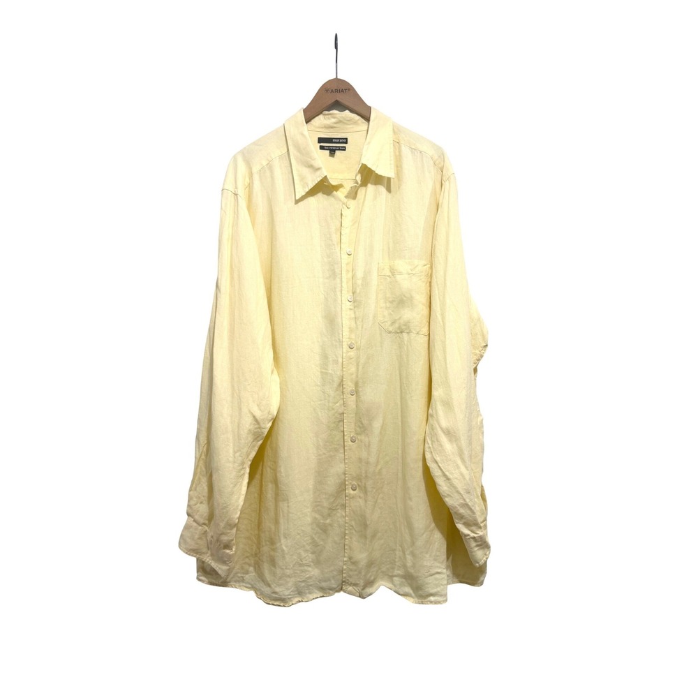 Murano Men's 3XT Yellow 100% Fine European Linen Long Sleeve Button Down Shirt